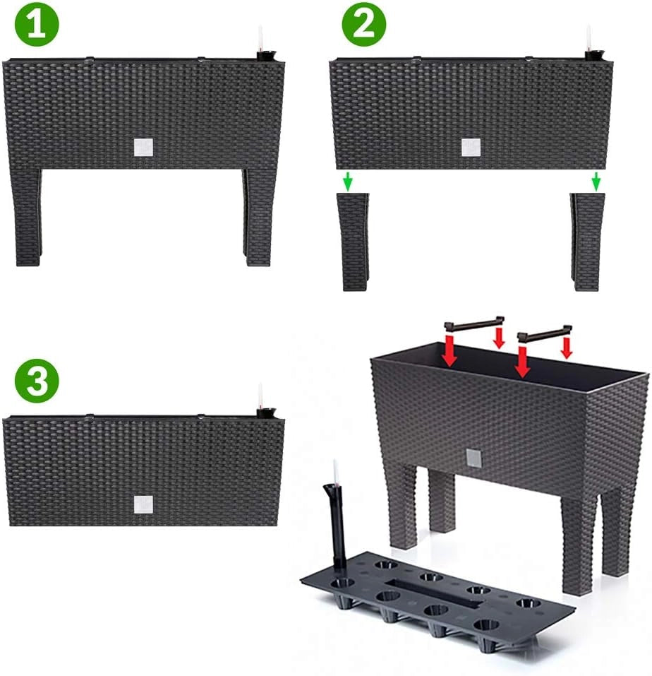 2 letti rialzati con sistema di irrigazione, 60 x 25 x 46 cm, 30 litri, effetto rattan