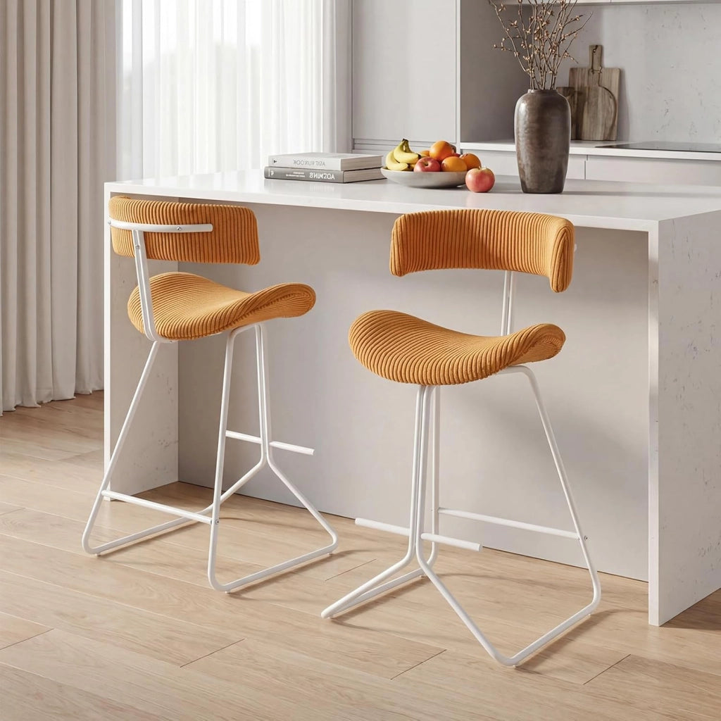 Set di 2 Sedie da Pranzo Imbottite | Sgabelli da Bar Senza Braccioli con Schienale Curvo e Poggiapiedi, Portata 113 kg, Sedie da Cucina Moderne per Soggiorno