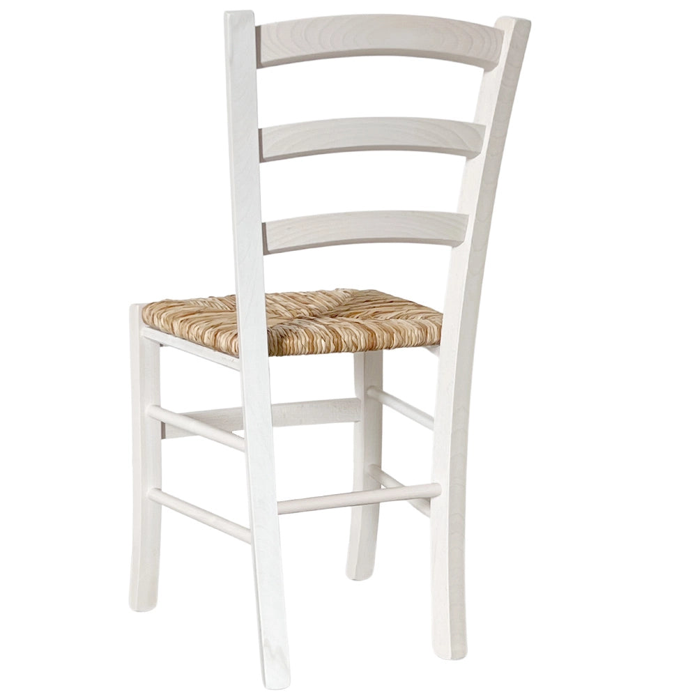 Set di 6 sedie da sala da pranzo Venezia in legno bianco con seduta in paglia