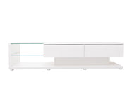 Mobile TV con 2 Cassetti e 2 Ripiani in Vetro con LED per Soggiorno in Truciolare 170×36×38 cm Bianco