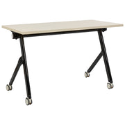 Scrivania rettangolare pieghevole con rotelle portatile con struttura in metallo legno chiaro e nero 120 x 60 cm stile moderno