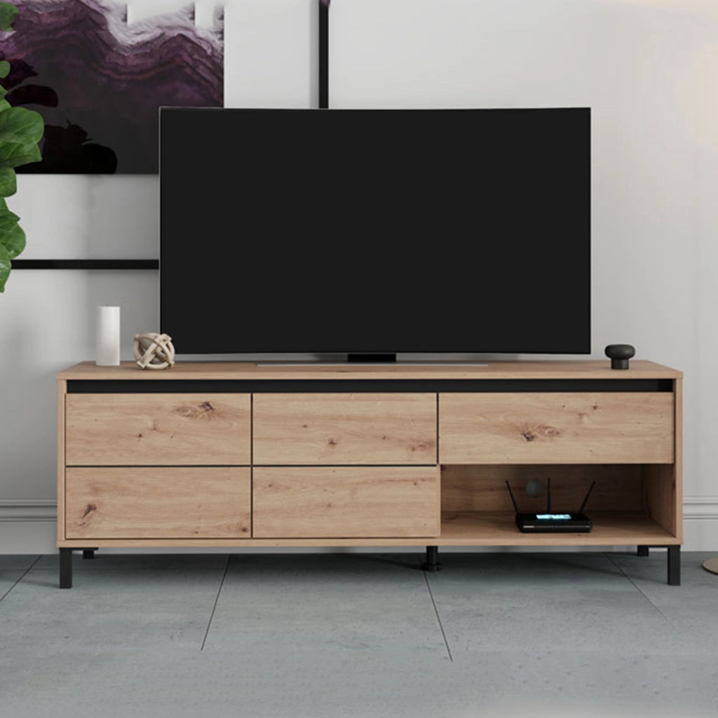 Corciano, Mobile Porta tv un Cassetto, 151x40x52h cm Marrone Rovere Nodi