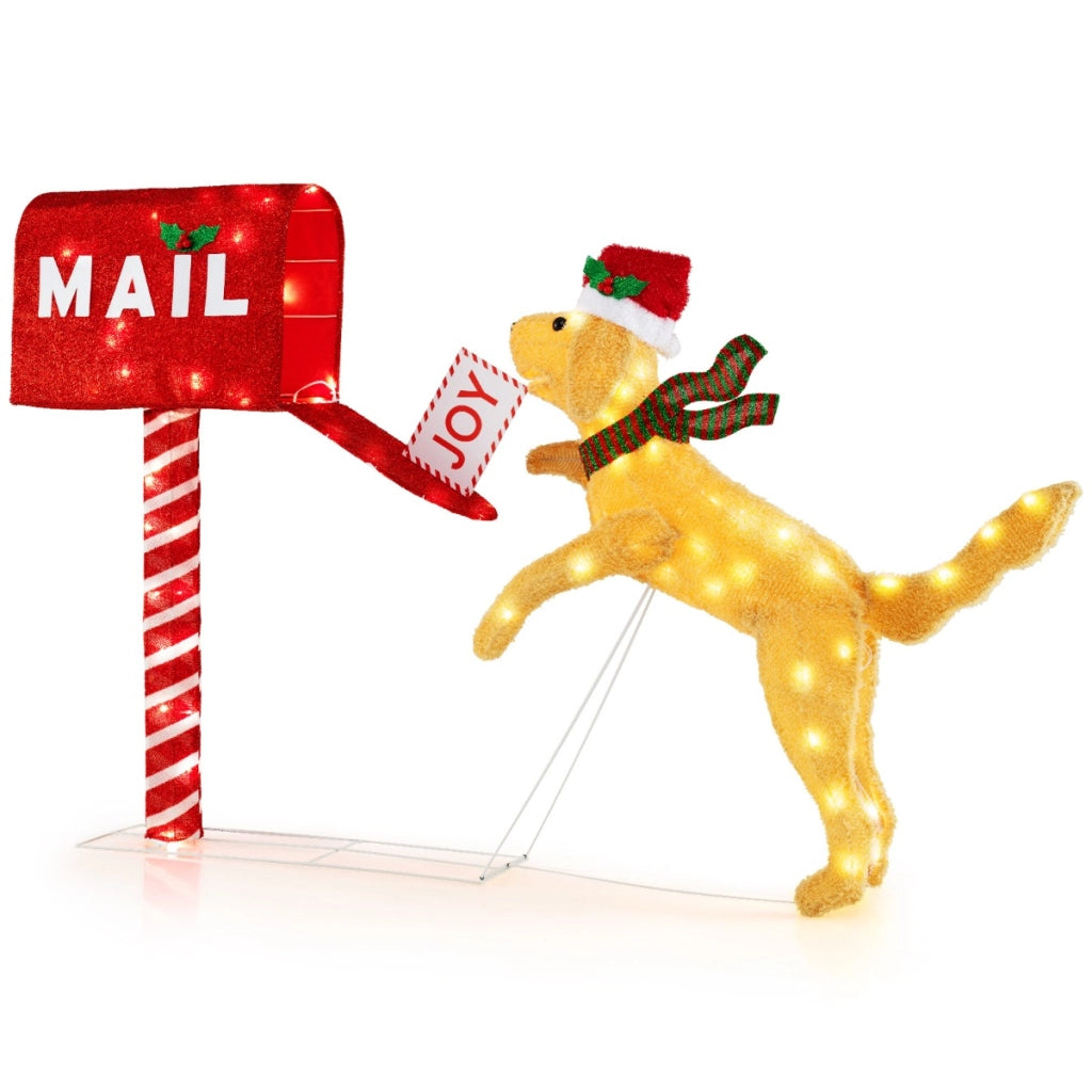 Cassetta postale natalizia e cane con 120 luci LED bianco caldo, Decorazione festiva pre-illuminata con fascette-Decorazioni festive