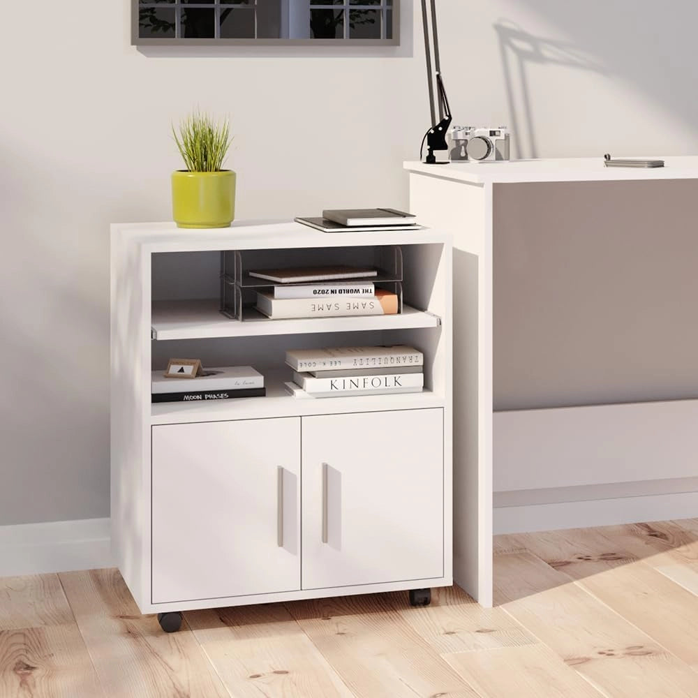 Contenitore per rotoli Novak, Bianco, 48.4 x 60.2 cm, con ripiani aperti e ruote scorrevoli