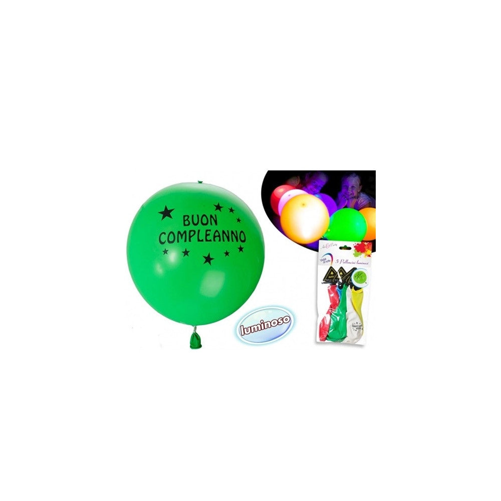 Trade Shop - Confezione Palloncini Luminosi Buon Compleanno 30 Cm 5 Pezzi Colorati Eventi -