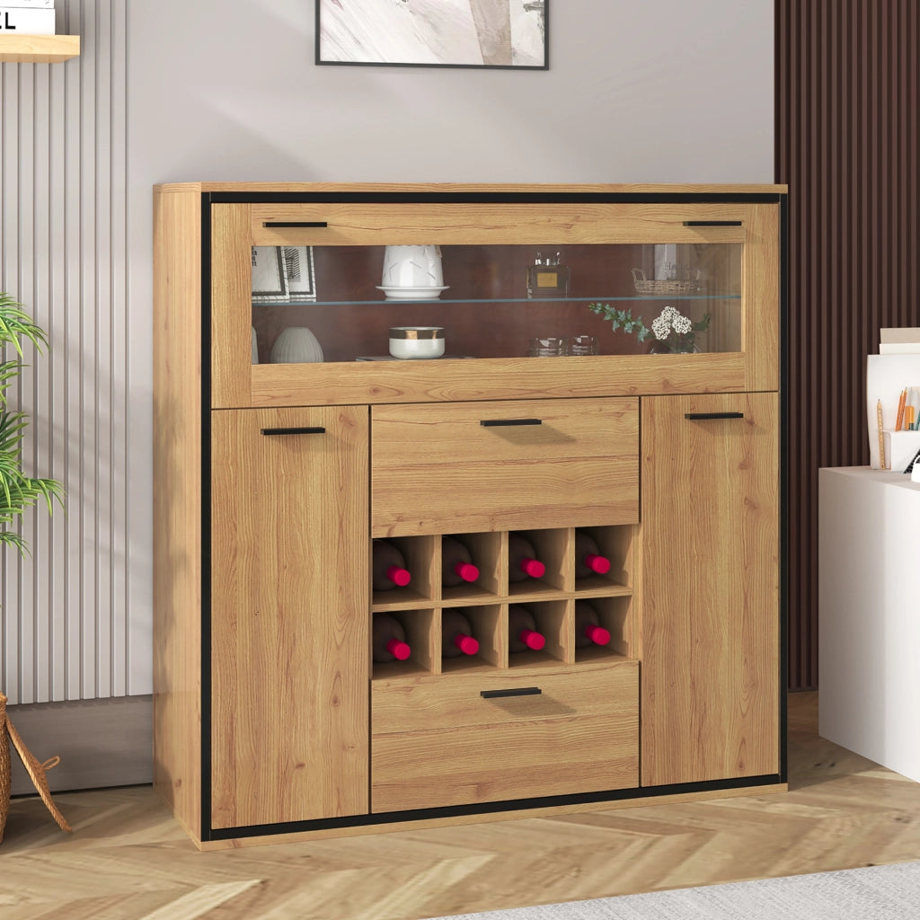 Credenza con Cantinetta ¨C MINIMAL ¨C Ante Doppie, Portabottiglie e Ripiano in Vetro