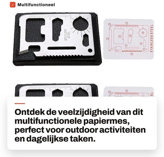 Kit multitool in acciaio inossidabile - 11 funzioni - formato carta di credito - set da 2 pezzi - peso 25 g