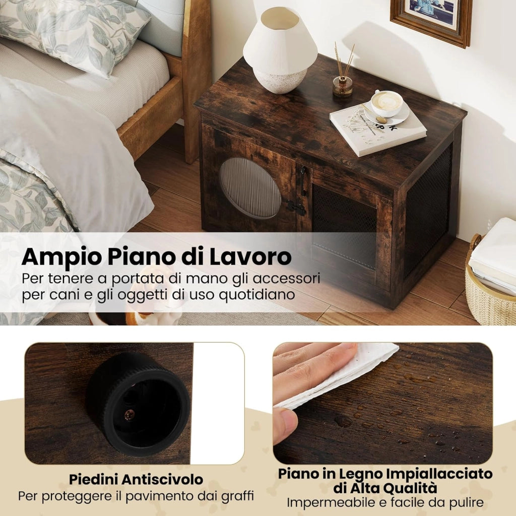 Mobile Lettiera per Gatti 82 x 47 x 60 cm, Casetta in Legno per Animali con Rete Traspirante in Metallo Robusto e Anta, Gabbia Multiuso per Gatti