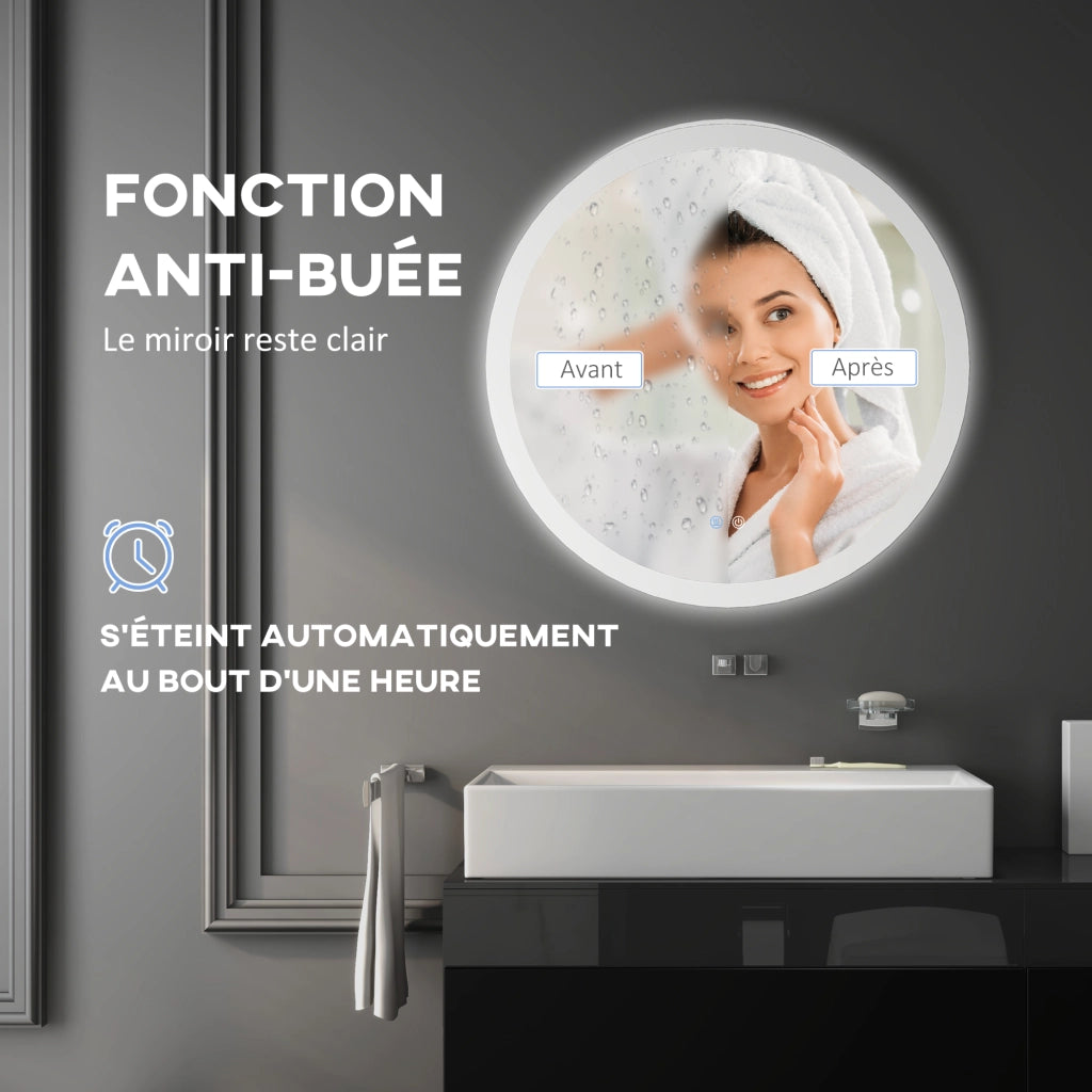 Specchio da Bagno Rotondo LED a Parete con Illuminazione 3 Colori ¨C zephmum ¨C Grigio ?60 cm