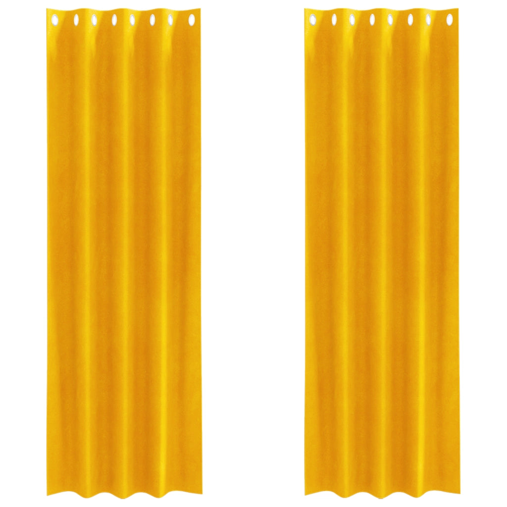 Tende Blackout  con occhielli 2 pezzi Giallo Senape Velluto