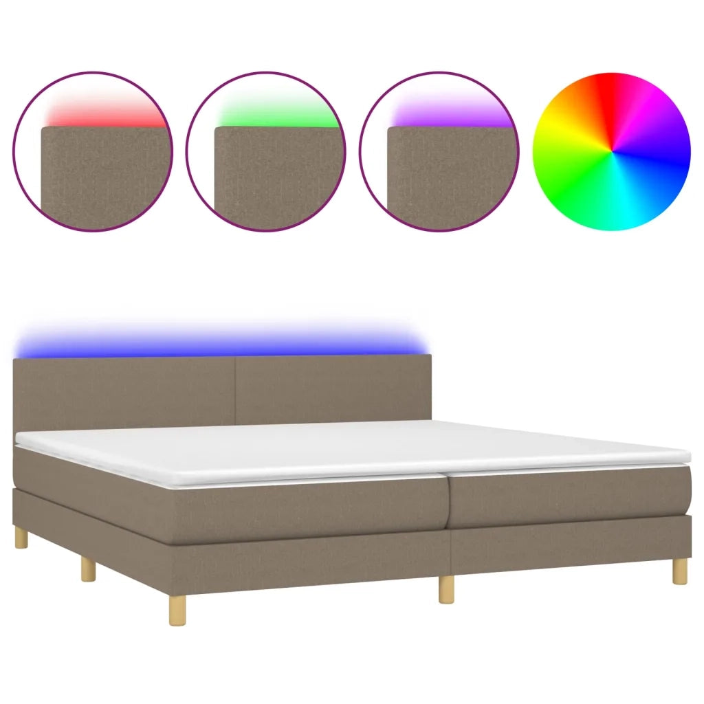 Letto a Molle Materasso e LED tortora 200x200cm in Tessuto cod mxl 61553