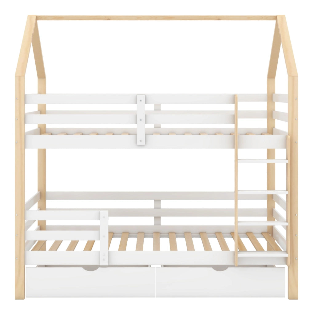 Letto a castello bambini 90x200 cm con cassetti bianco rovere