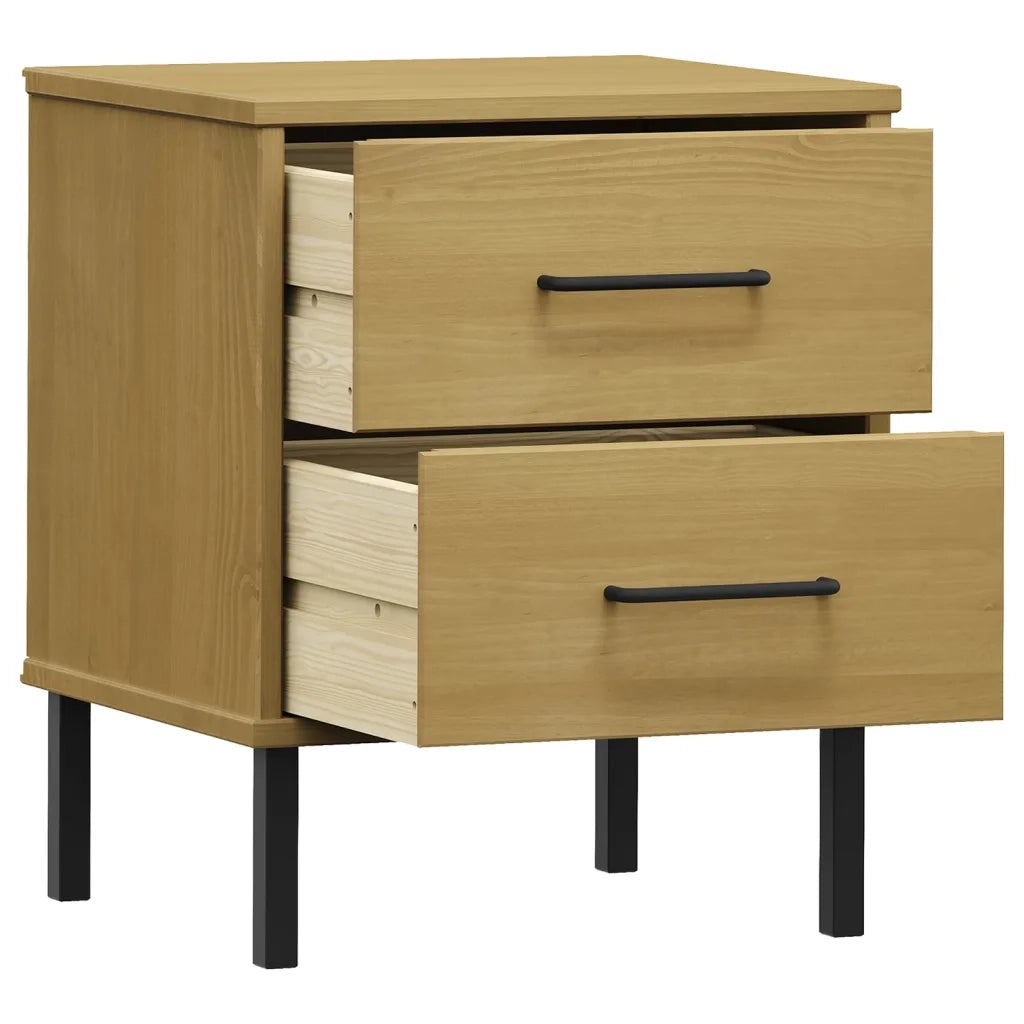 Comodino con Gambe in Metallo Marrone Legno Massello Pino OSLO 350973