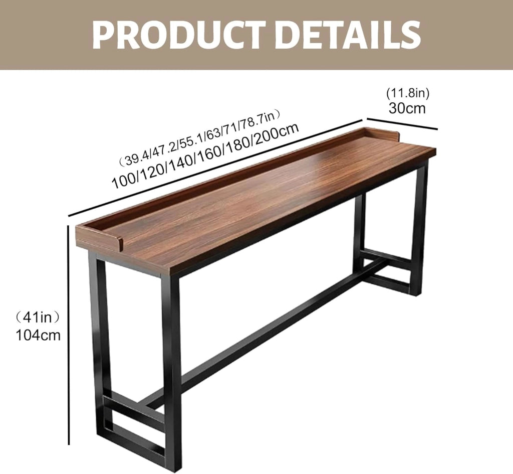 Tavolo Alto da Bar Tavolo Cucina Tavolino Alto e Stretto da Balcone Salvaspazio con Telaio in Metallo per Soggiorno e Sala Da Pranzo Bar Ristorante(Walnut(single),39.4x15.8x41in)