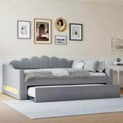 Letto imbottito 140x200 cm con LED e letto estraibile in MDF e compensato grigio