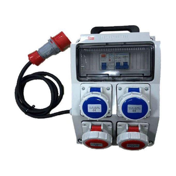 ROSI 2242E Quadro portatile 3KW 230V 9KW 400V IP65 2 prese 2P+T 16A 2 prese 3P+N+T 16A con interruttore differenziale magnetotermico colore Nero