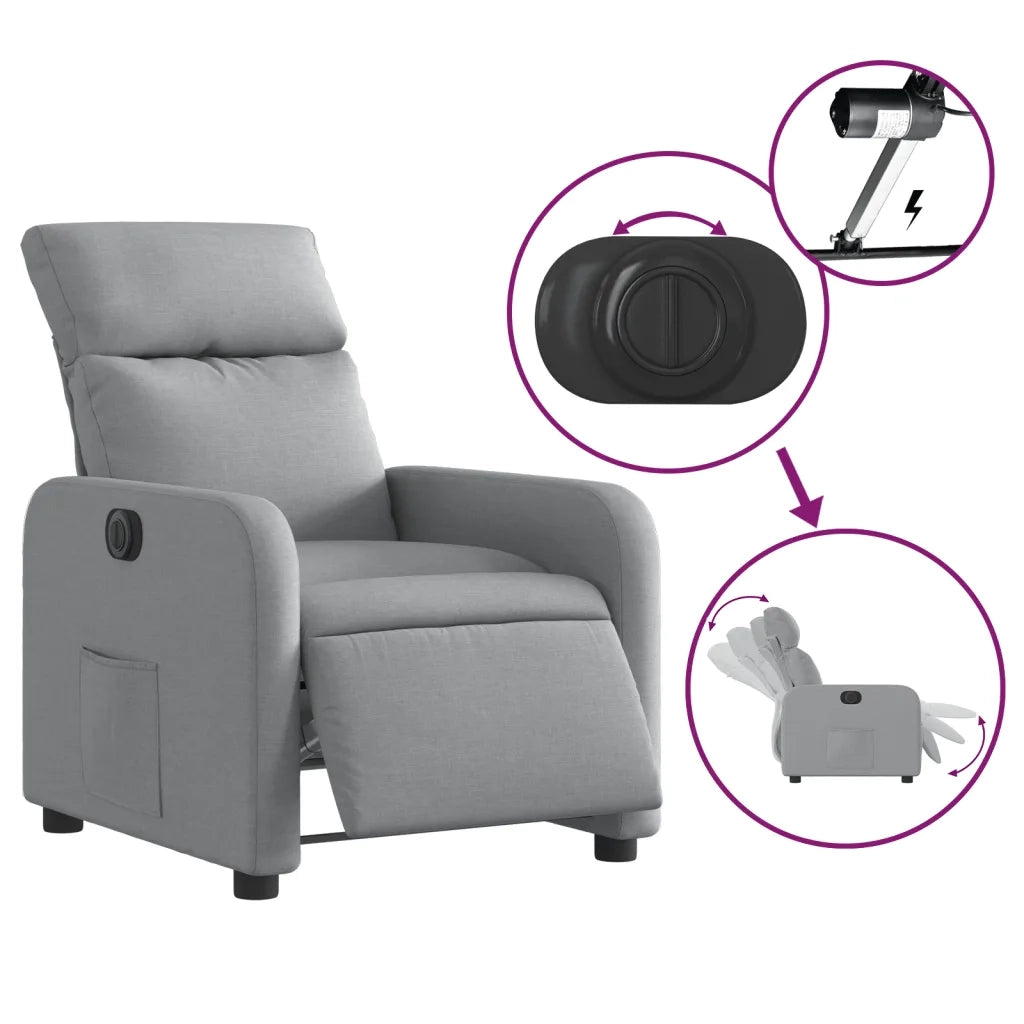 Poltrona | Sedia Relax Elettrica Reclinabile Grigio Chiaro in Tessuto