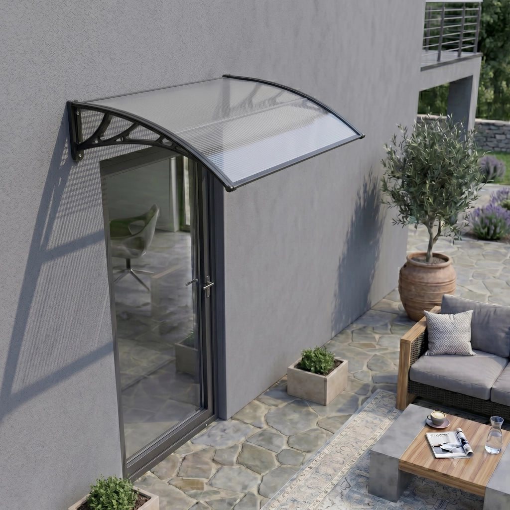 Pensilina per Ingresso Mellerud in Policarbonato 100 x 60 cm Trasparente / Nero [en.casa]