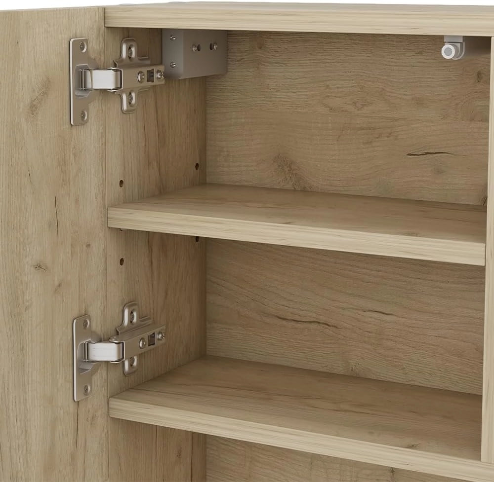 Specchio contenitore bagno Edge, Bianco, 54 x 55 cm con anta e vani a giorno, per la conservazione in bagno con meccanismo push-to-open