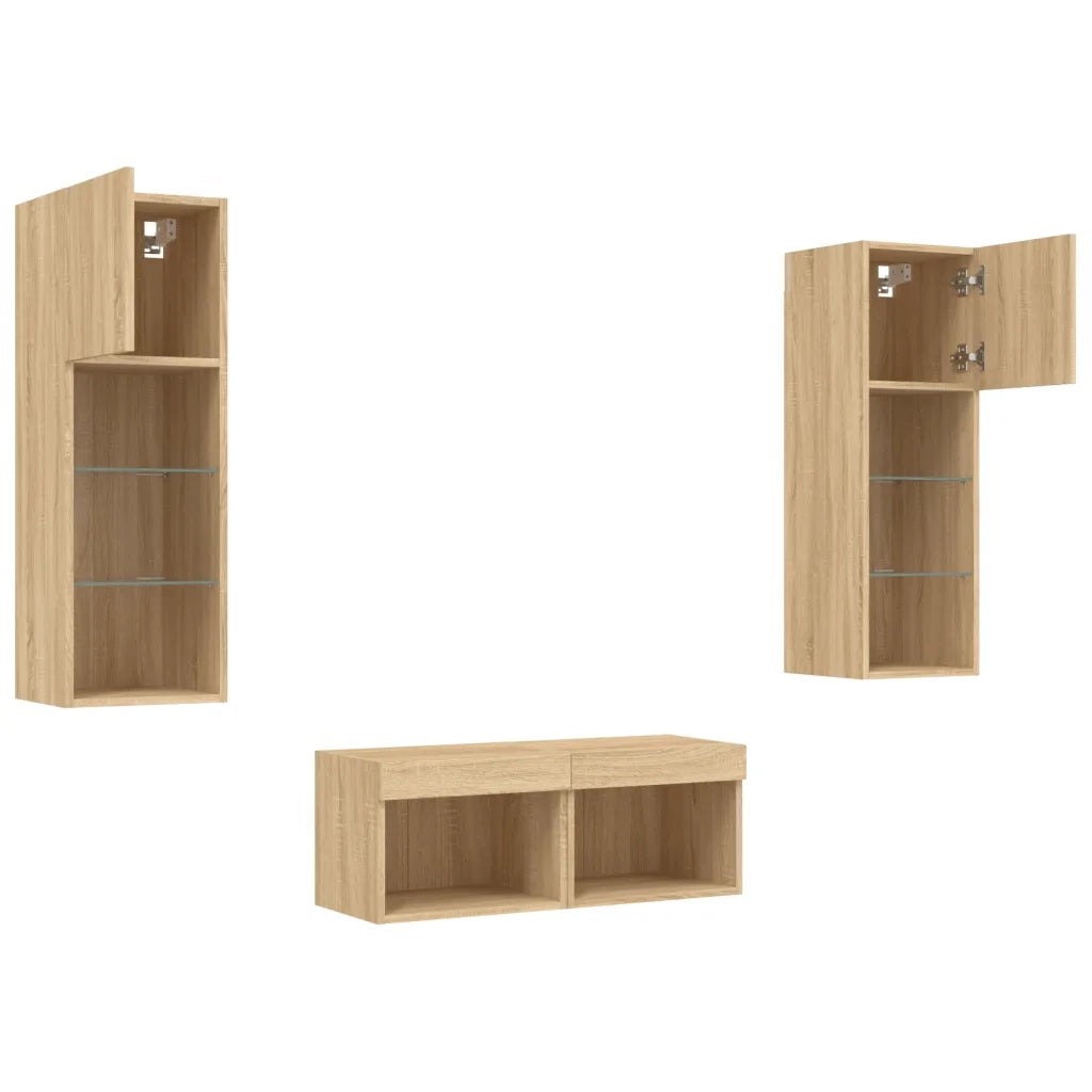 Mobili TV a Muro 4pz con Luci LED-Set di 4 Credenza per TV sospesa Rovere Sonoma 642299