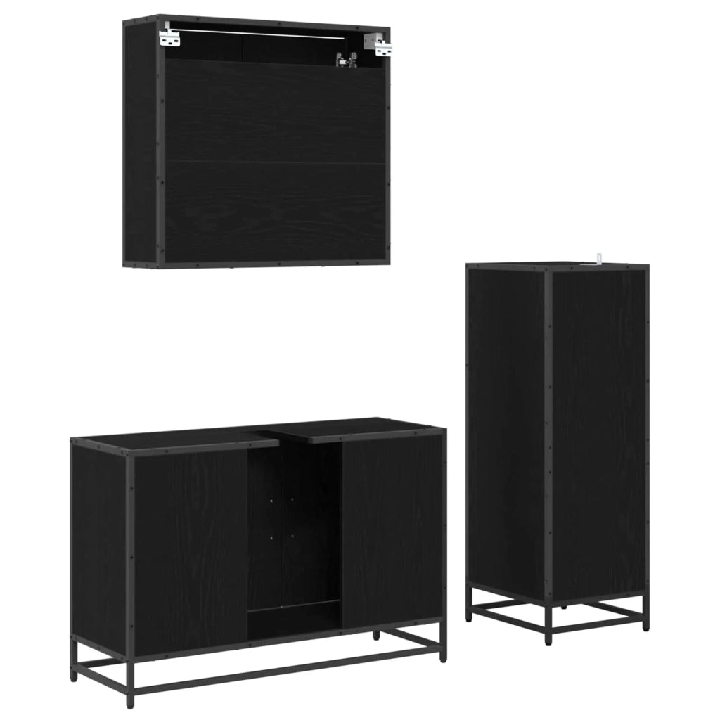 Set di mobili per il bagno 3 pcs Rovere Nero Legno multistrato