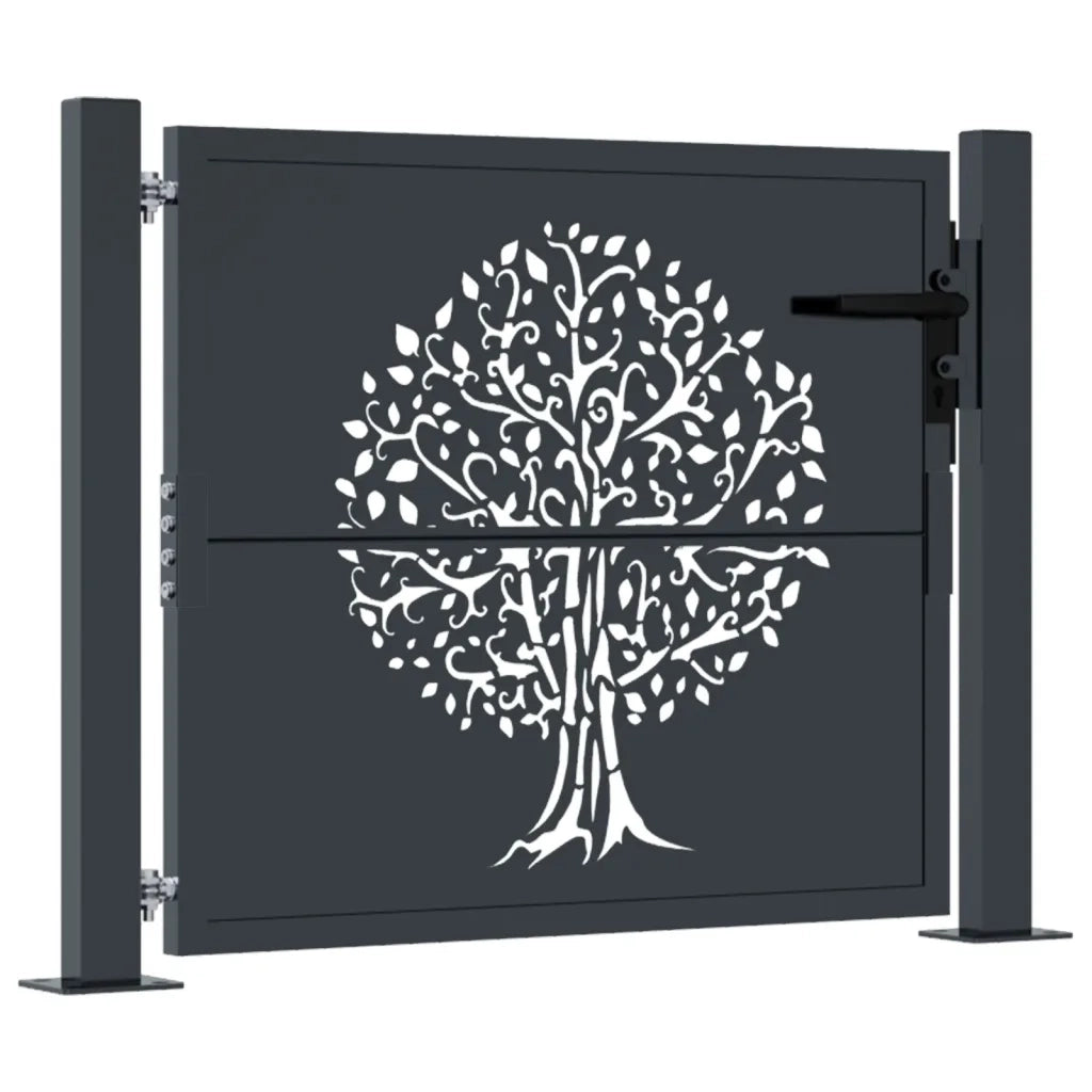 Cancello da giardino antracite 100x75 cm in acciaio con design ad albero 153154