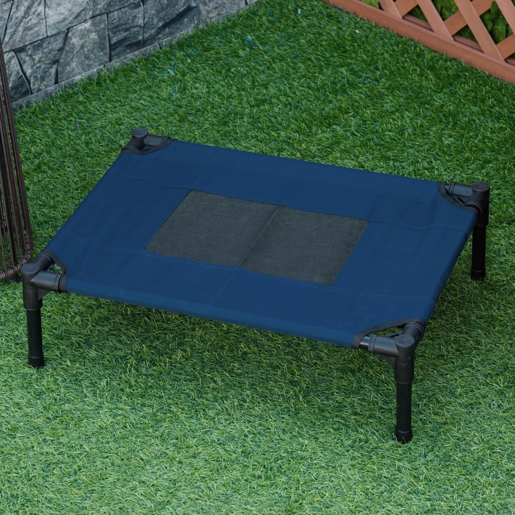 Lettino per Cani Rialzato ¨C Zephmum ¨C Blu Scuro e Nero Acciaio e Tessuto 61x46x18 cm
