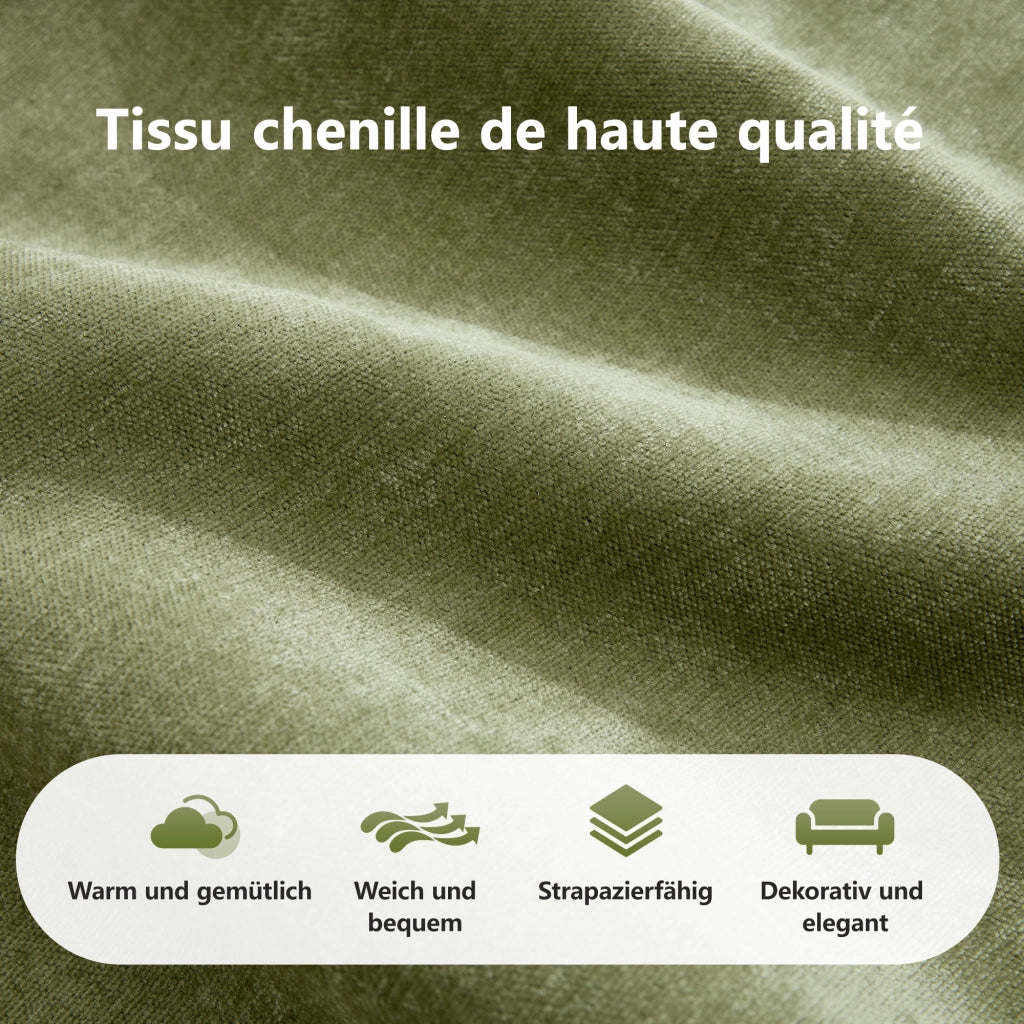 Divano modulare a L in chenille senza telaio con schiuma 32D e base antiscivolo, per soggiorno, verde