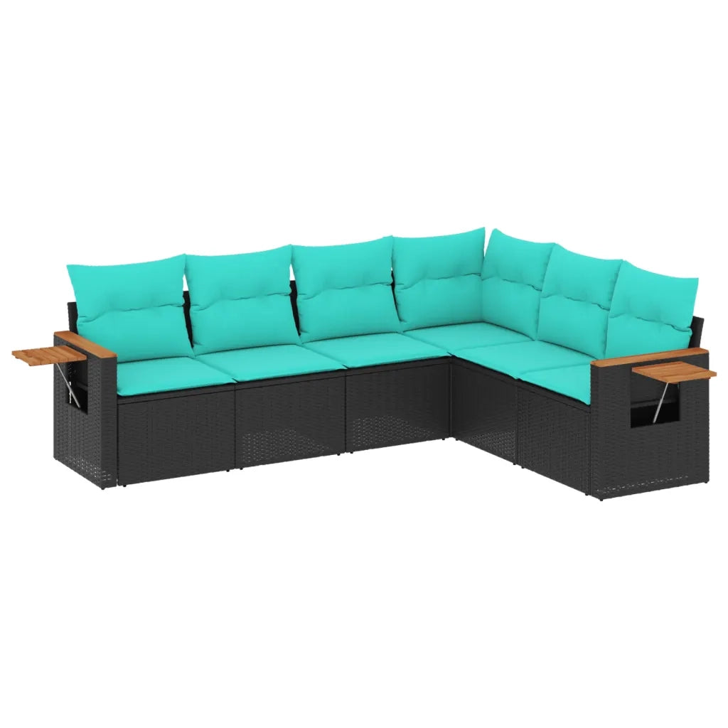 Set Divani da Giardino 6 pz con Cuscini Nero in Polyrattan 3226841
