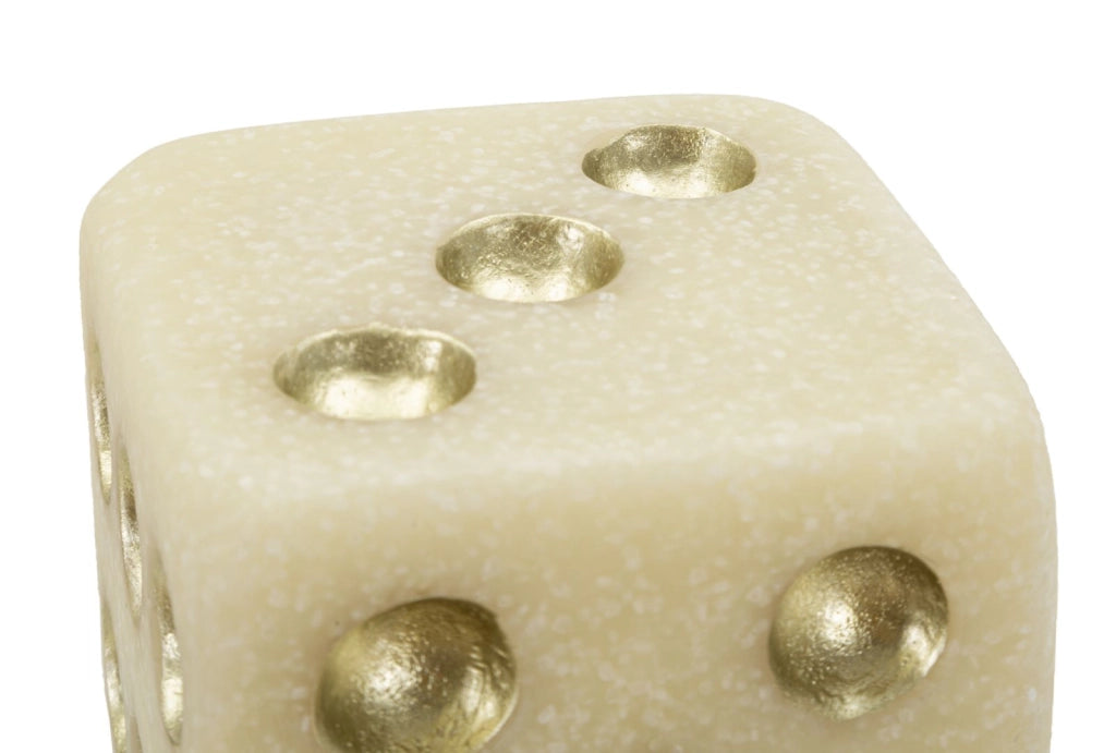 Decorazione Dado Quarzy 8x8x8 cm in Resina Bianco e Oro