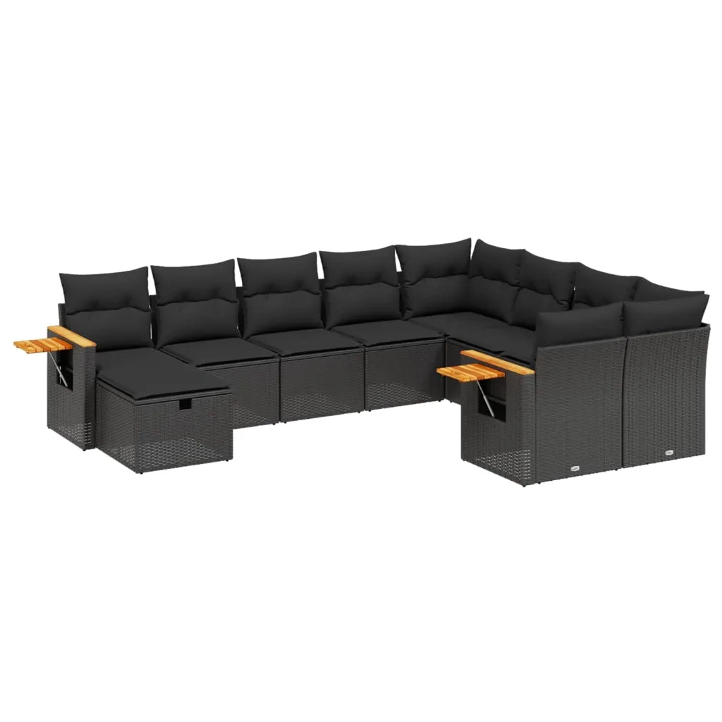 Set Divani da Giardino 10pz con Cuscini in Polyrattan Nero 3227154