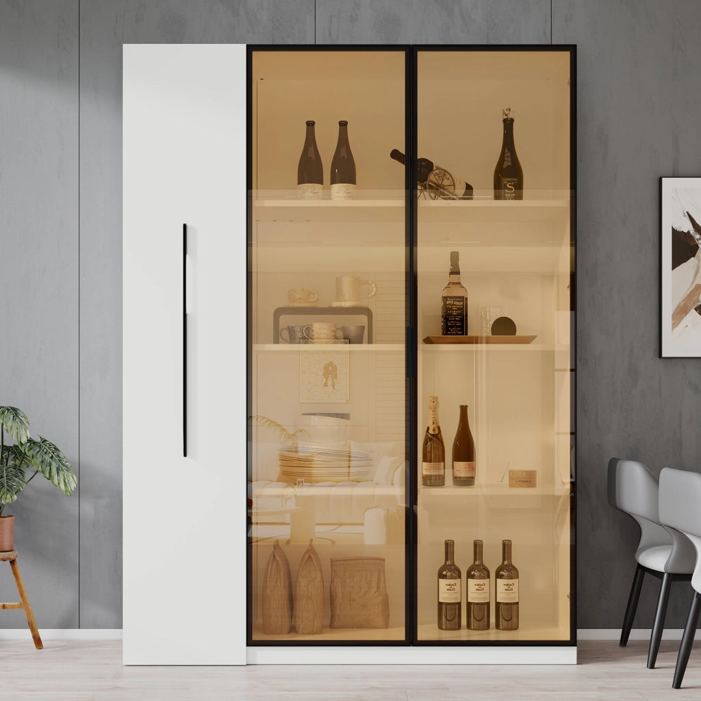VETRINA LED 110,5x35x160 cm Bianco MDF con vetro e vano laterale