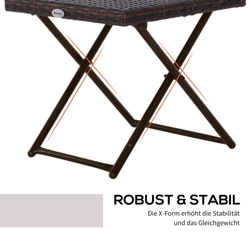 OKWISH Tavolino da Giardino Pieghevole con Piano Quadrato, in Polyrattan, per Balcone e Terrazza, Marrone, 40×40×40 cm