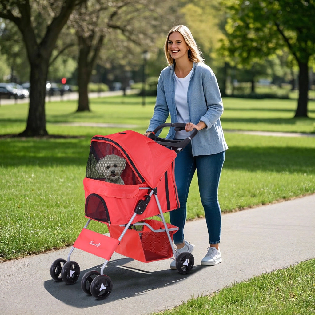 Carrozzina Pieghevole per Cani Piccoli ¨C Zephmum ¨C Rosso, 10 kg