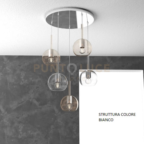 SOSP. BIANCO TONDA 5 LUCI VETRI TUTTI PICCOLO (2X TR+ 3X AM) 1155BI-S5 TP-TA