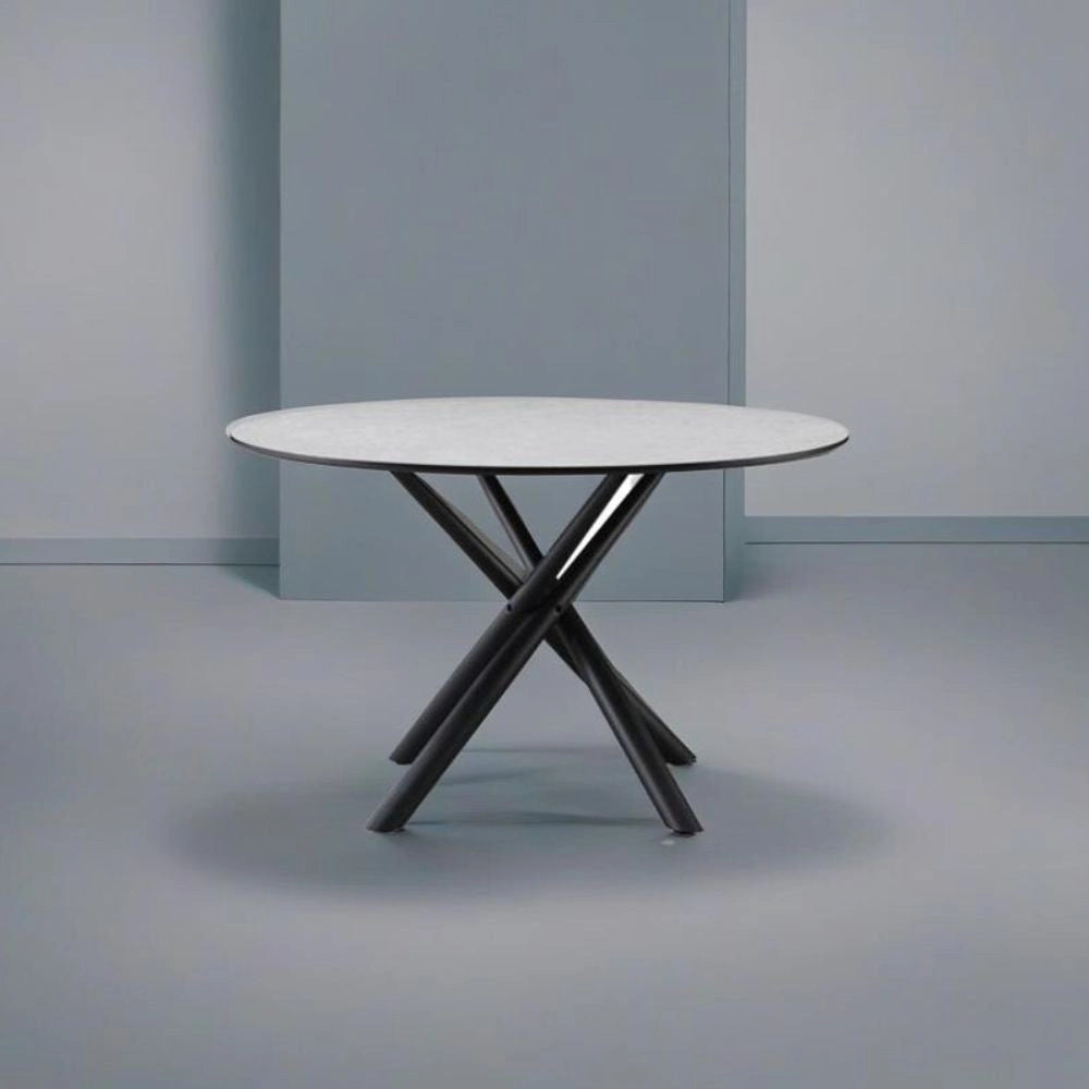 Tavolo rotondo Logan piano cemento e gambe nere 120x120x76.5H