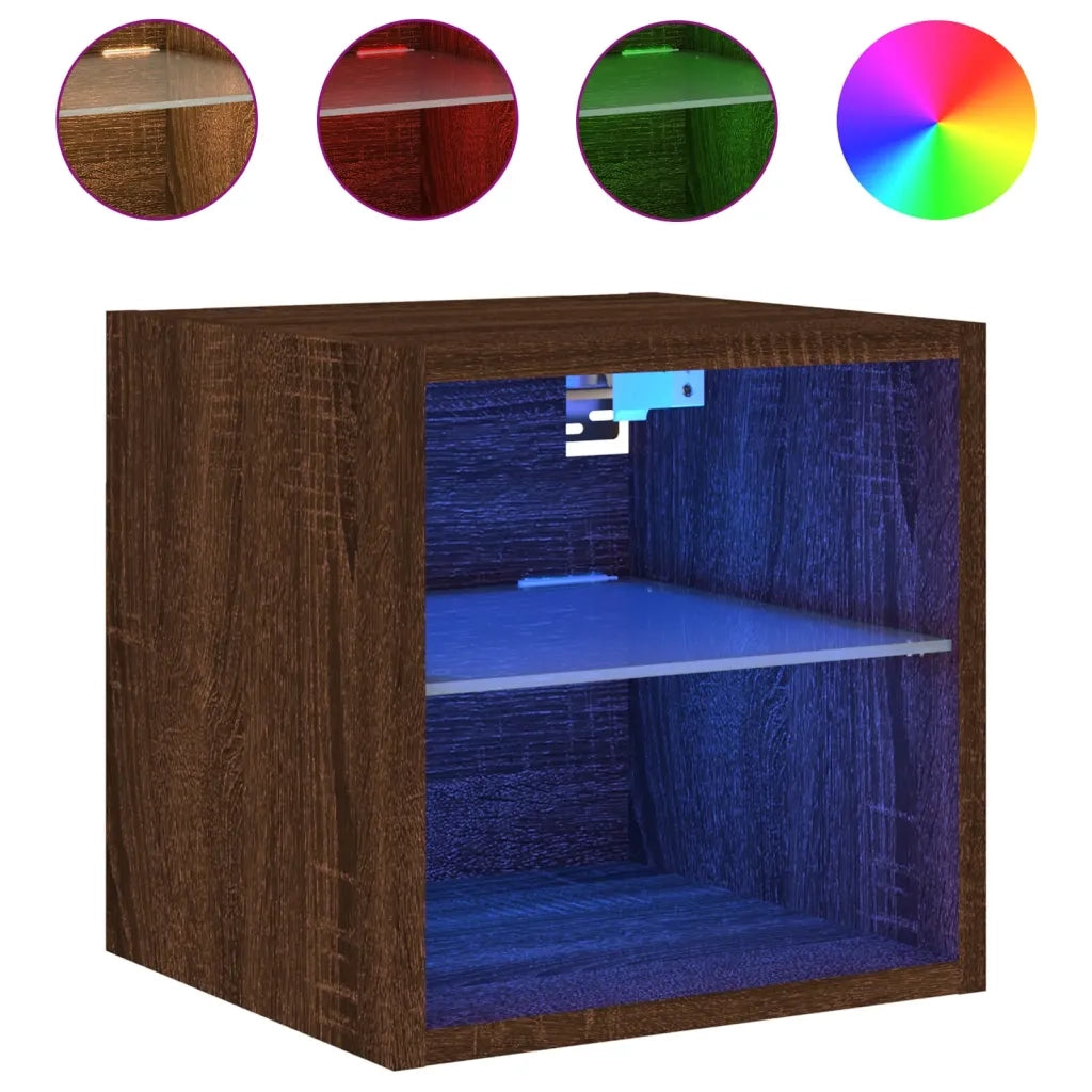 Mobili TV a Parete con Luci LED 2pz | Armadietto TV | Mobile Porta TV Rovere Marrone 30x28,5x30cm