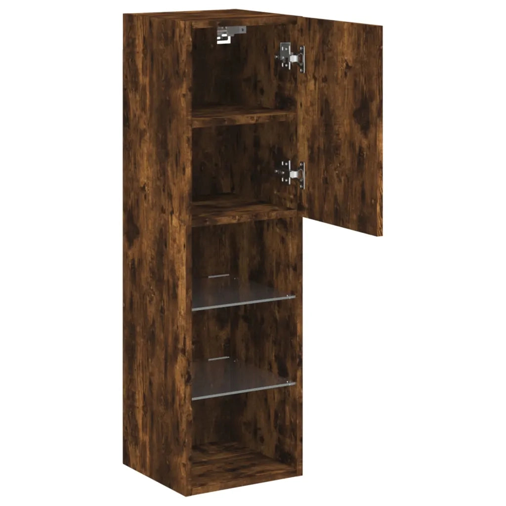 Mobili Porta TV con Luci LED 2 pz | Armadietto TV | Mobile Porta TV Rovere Fumo 30,5x30x102 cm