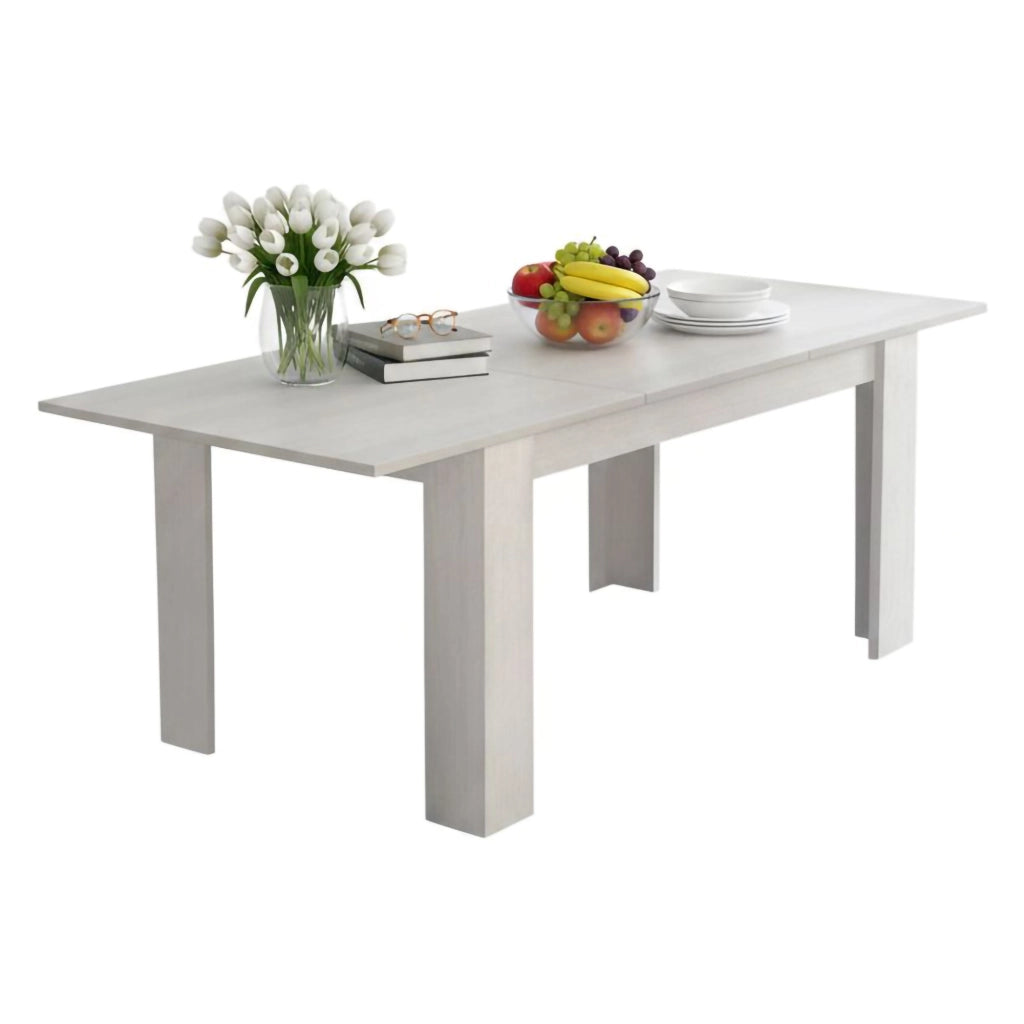 Tavolo allungabile Artino, Tavolo da pranzo estensibile, Consolle multiuso con allunghe, Cm 140x88h75, Bianco