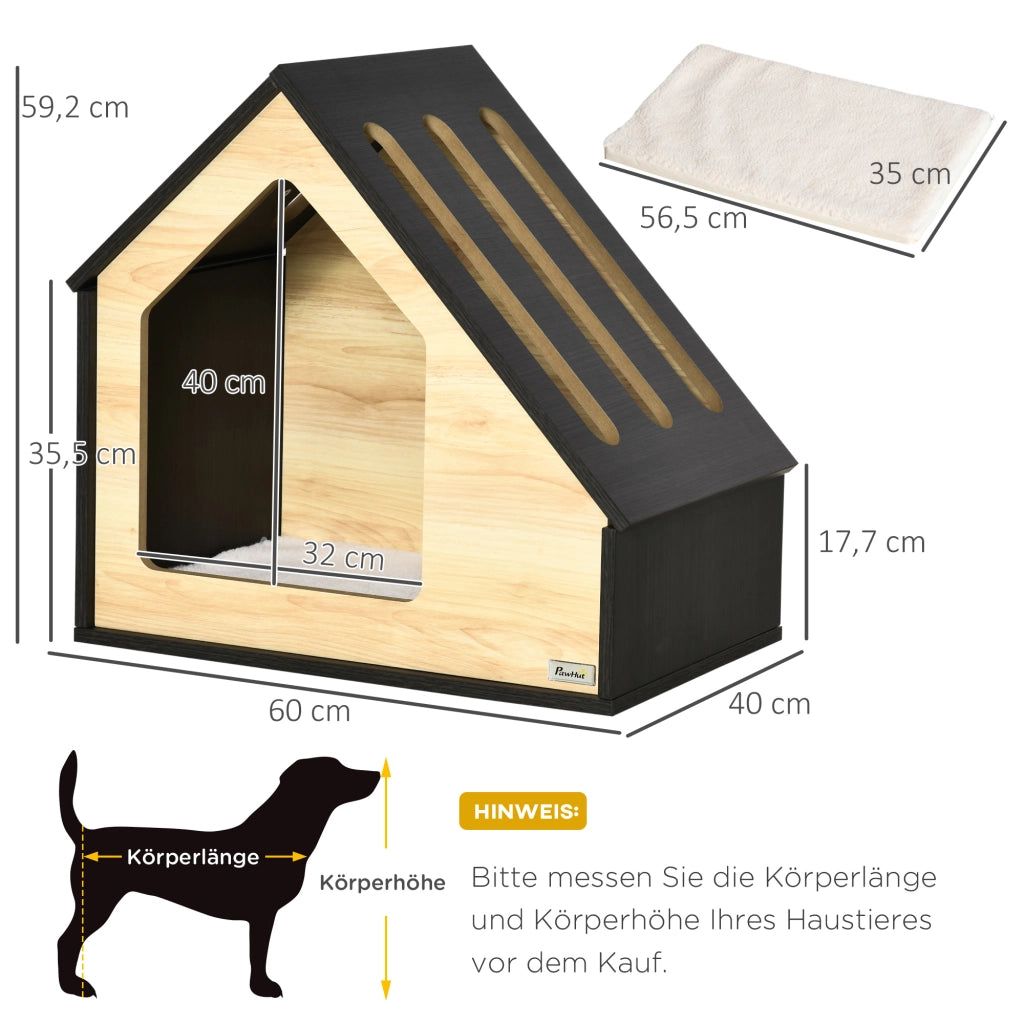 Cuccia per cani in mdf con cuscino sfoderabile e lavabile per interni marrone 60 × 40 × 59,2 cm