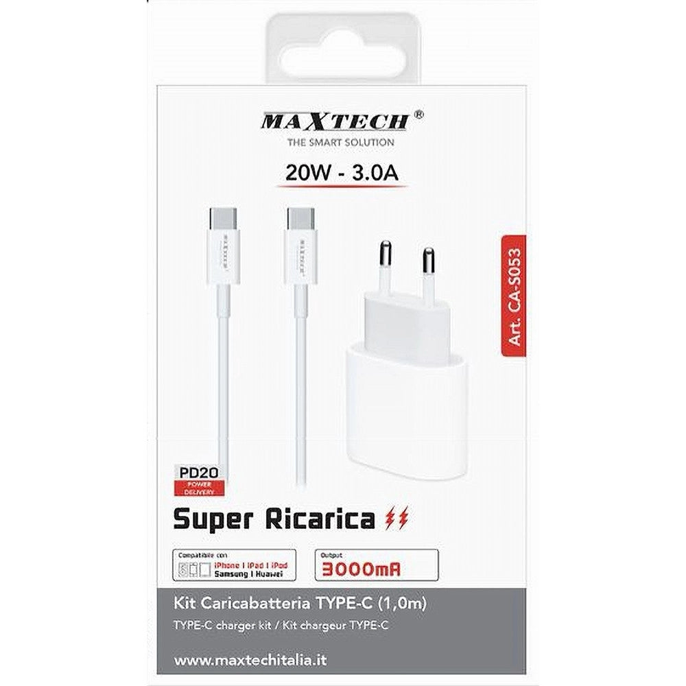 Trade Shop - Kit Caricabatteria Caricatore Cavo 1 Mt Type-c Pd 20 Watt 3a Smartphone Ca-s053 -