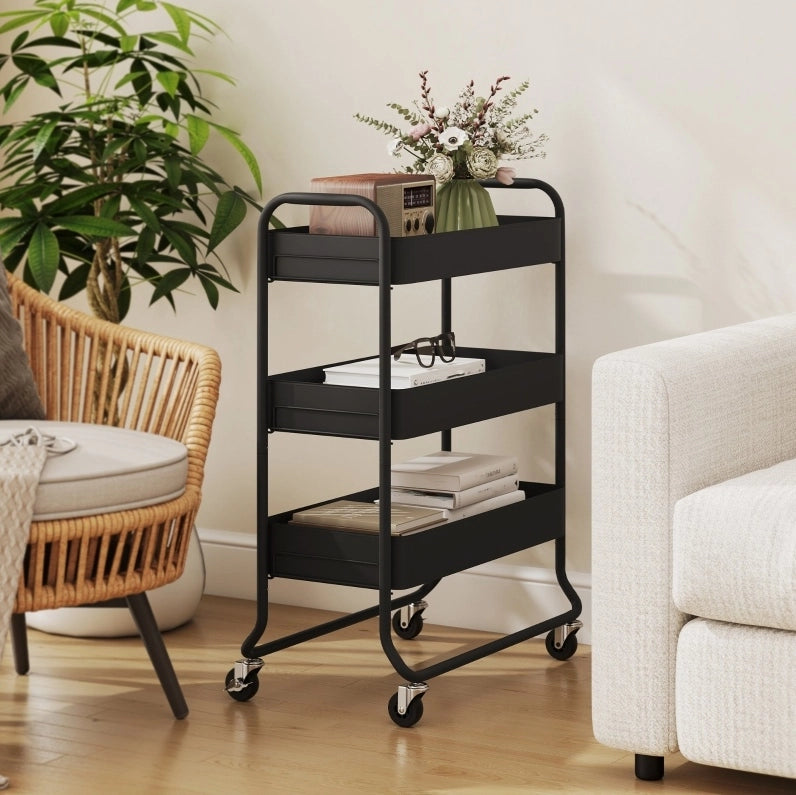 Carrello da cucina a 3 livelli in metallo nero