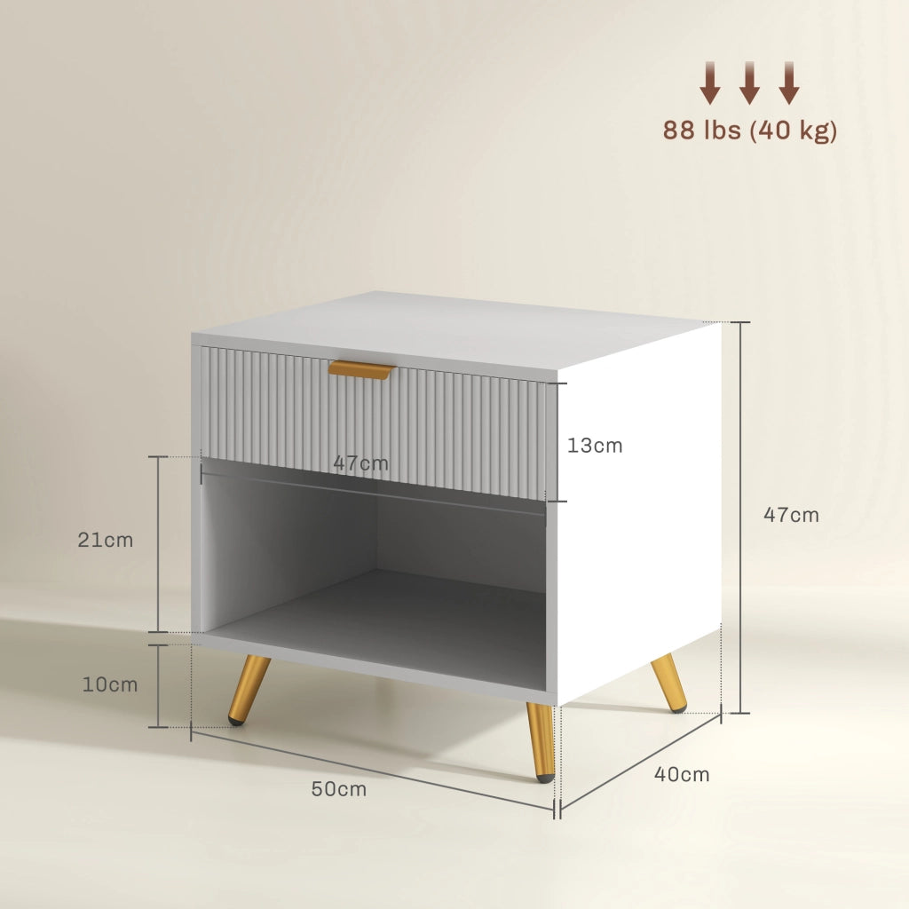 Comodino Moderno con Cassetto e Ripiano ¨C zephmum ¨C Bianco 50x40x47 cm