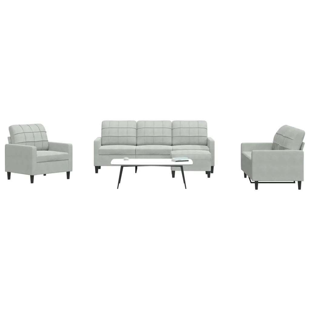 Set di Divani 4 pz con Cuscini Grigio Chiaro in Velluto