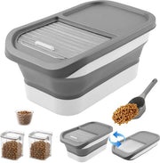 Alimentatore per cani e gatti, 5-10 kg, contenitore pieghevole con misurino, cucchiaio, 2 contenitori, contenitore per animali domestici, ciotola per cani, gatti, animali domestici, cassetta alimentare (grigio)