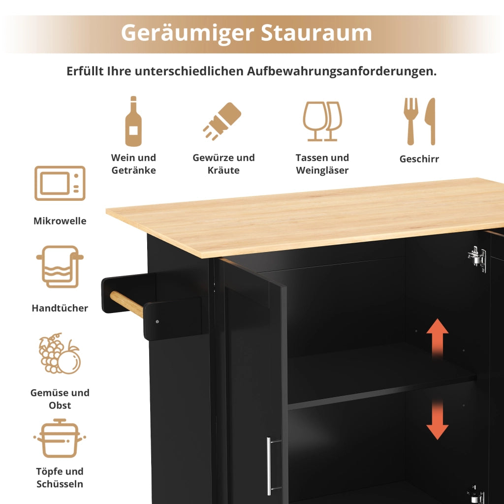CARRELLO CUCINA Pieghevole 135x44(70)x90 cm MDF Nero e Naturale