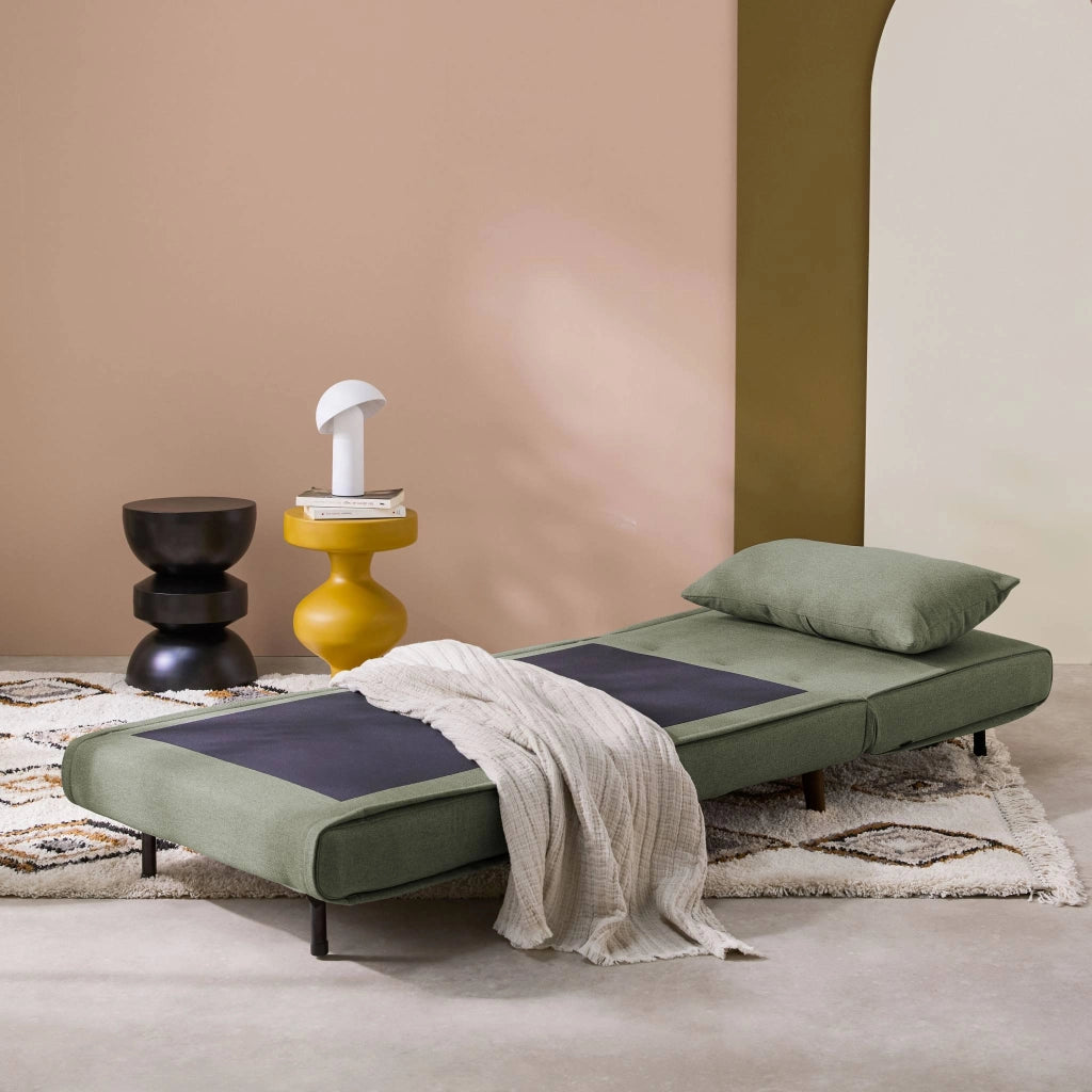 Poltrona letto convertibile tessuto con piedi in legno 1 posto, verde
