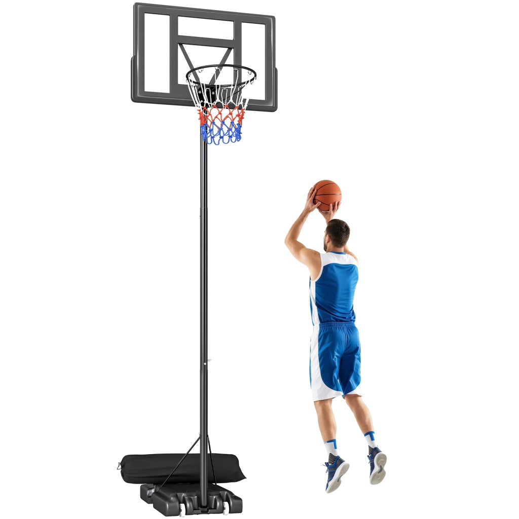 Canestro Basket con Altezza Regolabile 1,3-3 m, Base Riempibile e Ruote, Nero