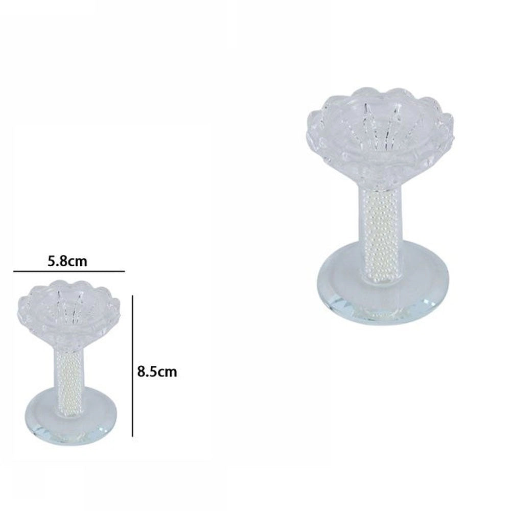 Trade Shop - Porta Candela Vetro Perle Candeliere Idea Regalo Bomboniera Cristallo 8.5x5.8 Cm -