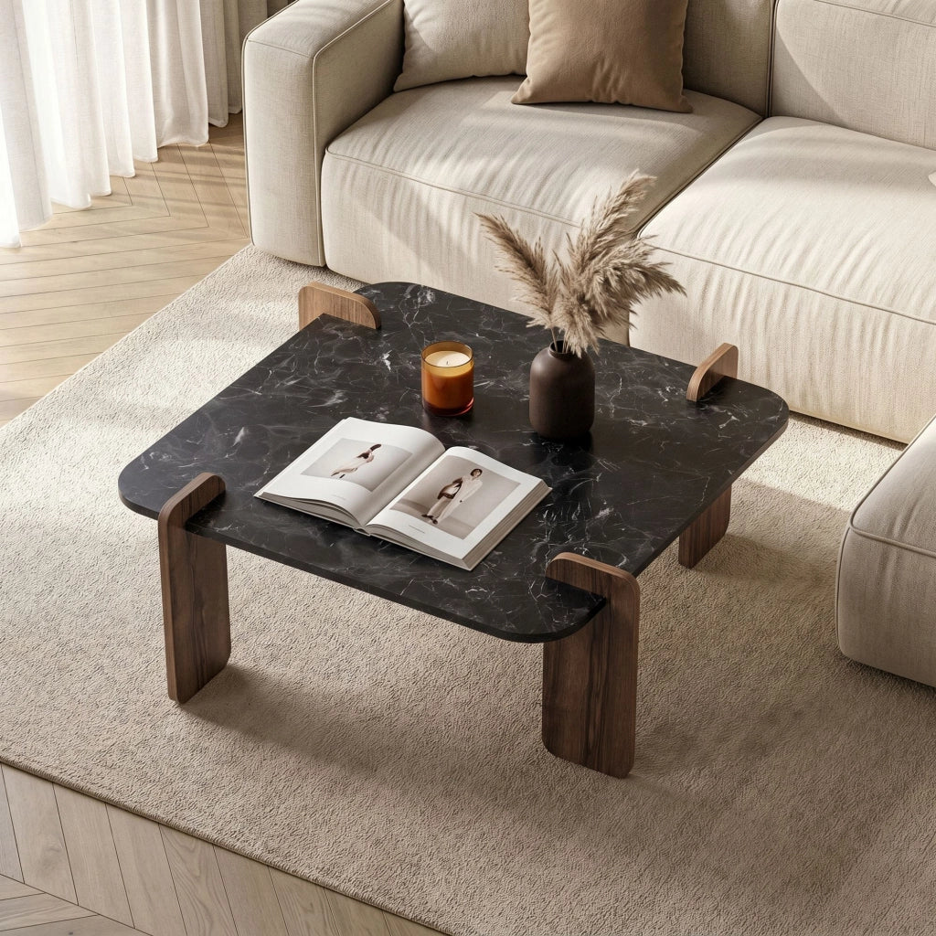 Tavolino in legno "Marais" - 90 x 90 x 35 cm - Nero